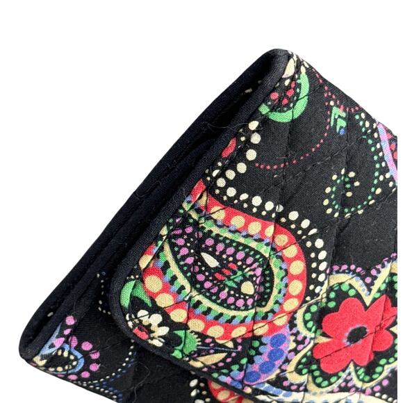 Vera Bradley Kiev Paisley Floral Black Quilted 4.5" x 9" Tri-Fold Wallet - Picture 3 of 6